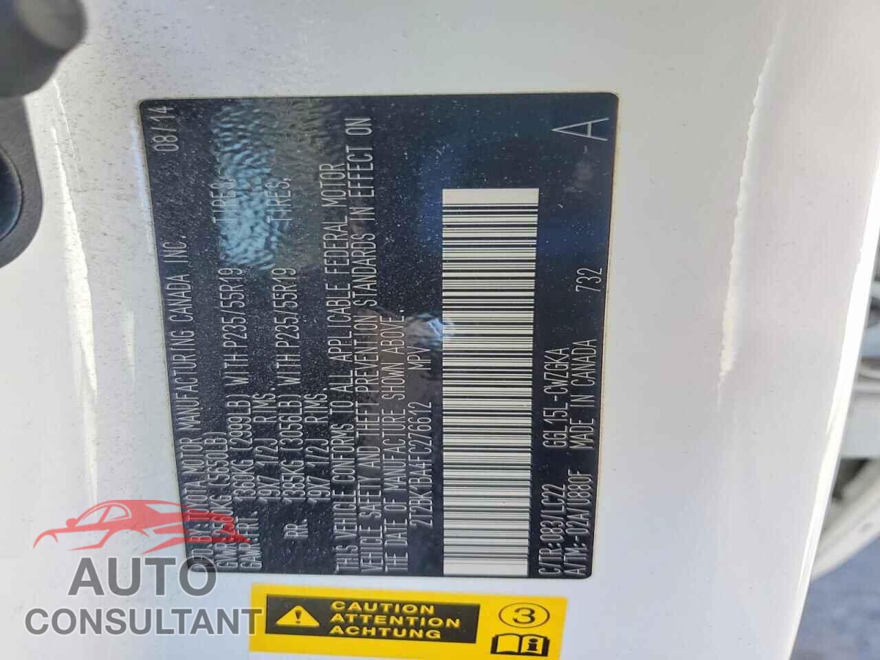 LEXUS RX350 2015 - 2T2BK1BA4FC276612