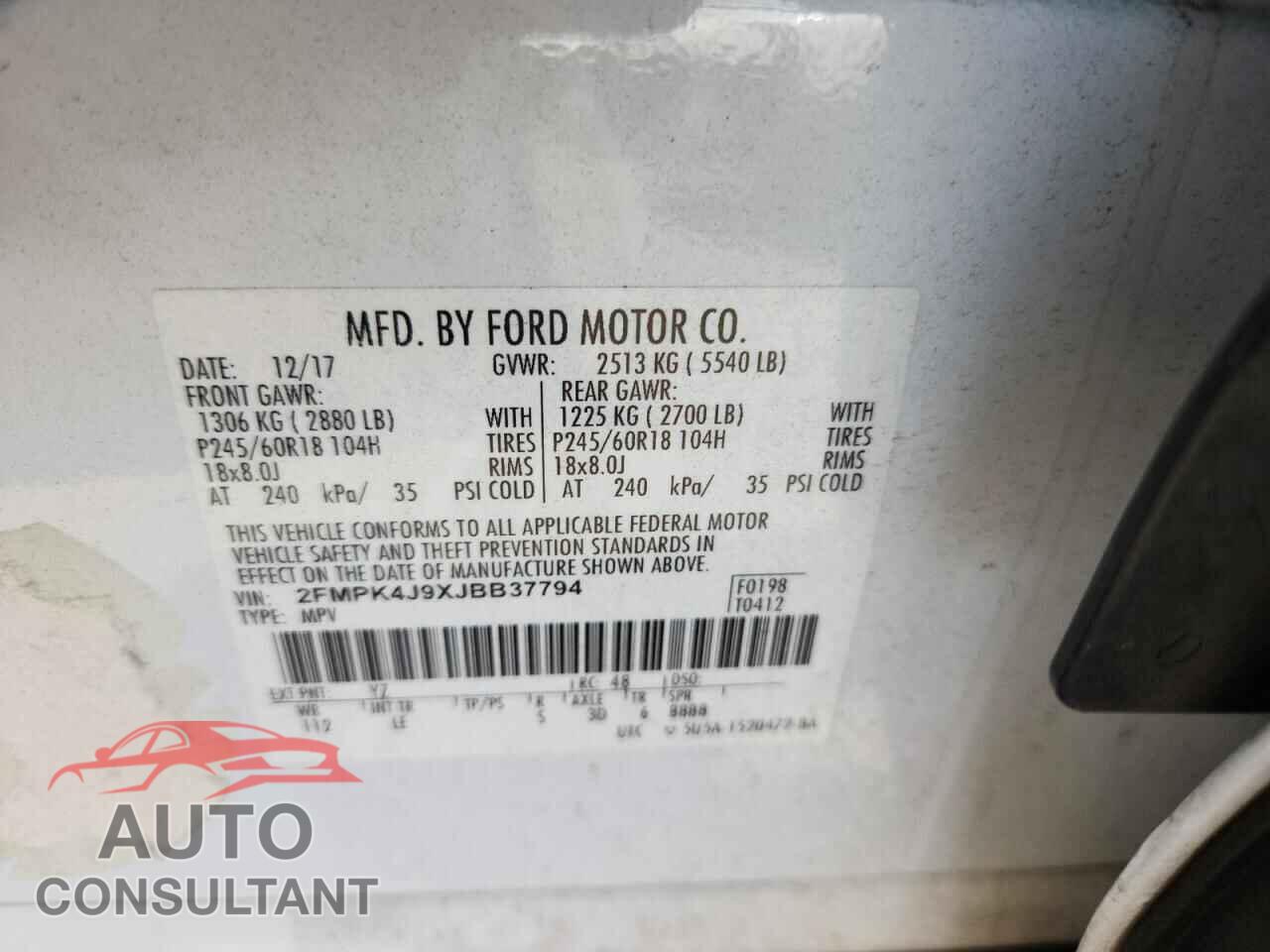 FORD EDGE 2018 - 2FMPK4J9XJBB37794