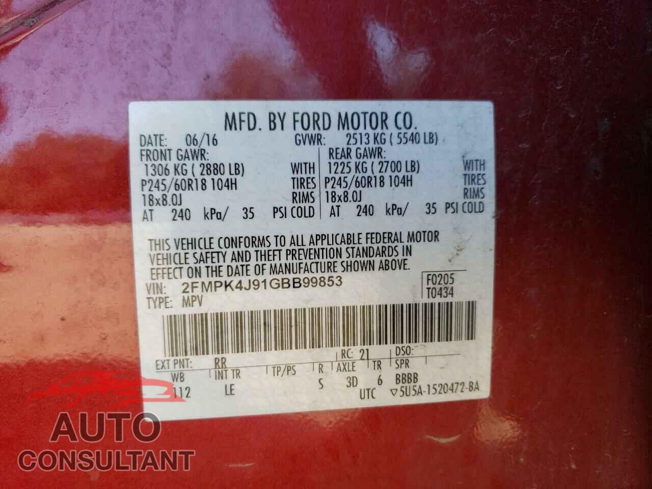 FORD EDGE 2016 - 2FMPK4J91GBB99853
