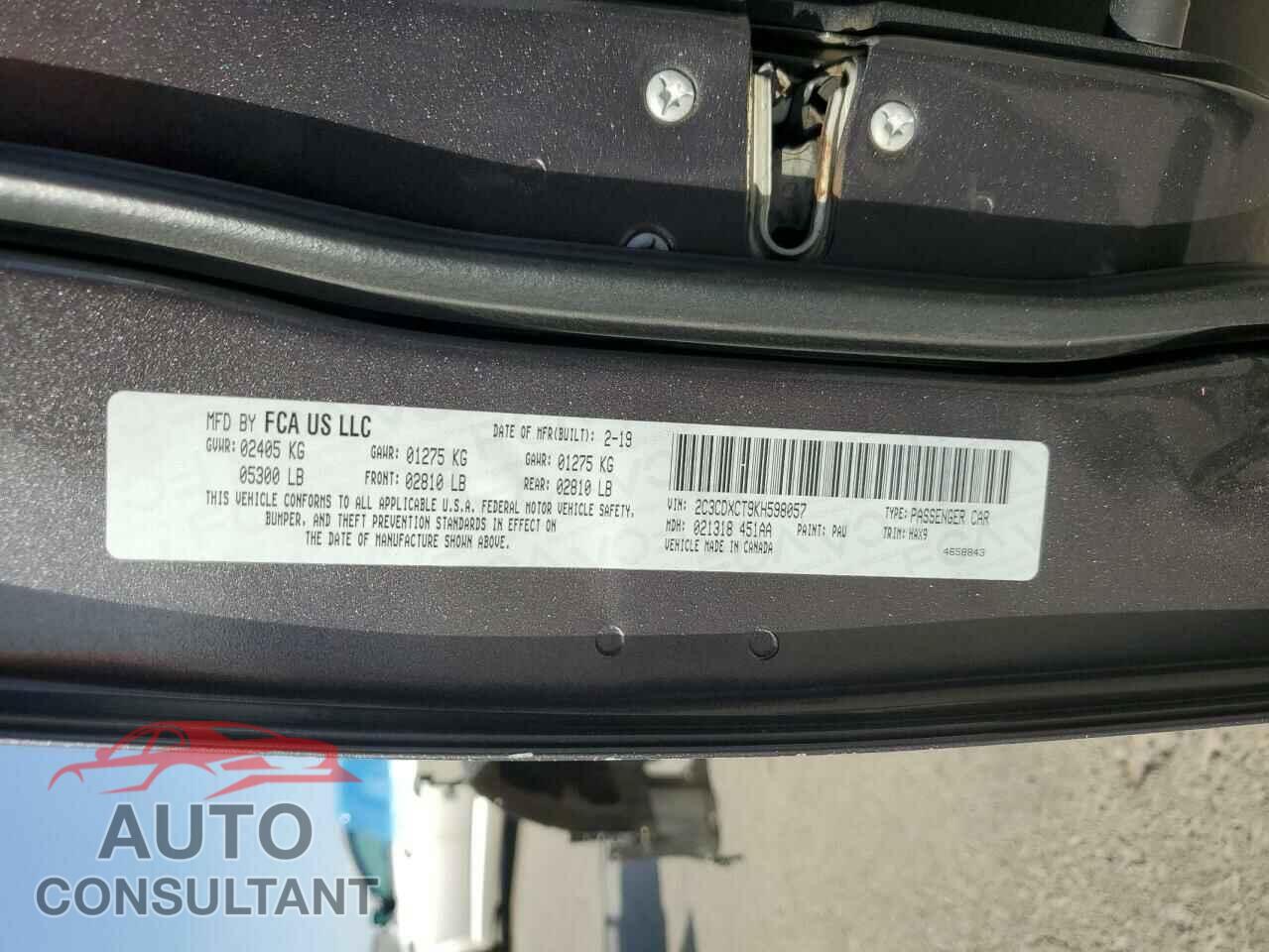 DODGE CHARGER 2019 - 2C3CDXCT9KH598057