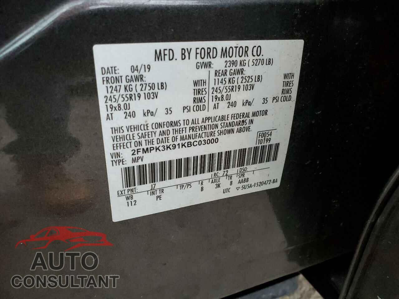 FORD EDGE 2019 - 2FMPK3K91KBC03000
