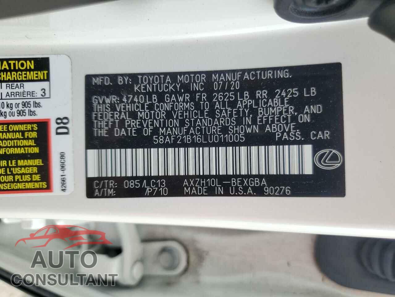 LEXUS ES300 2020 - 58AF21B16LU011005