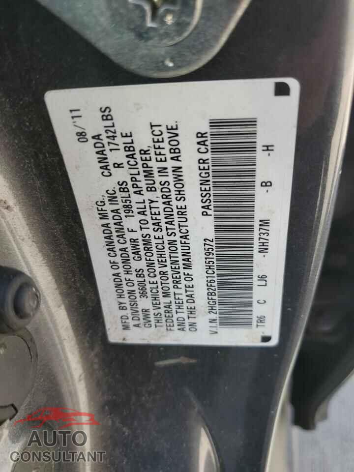 HONDA CIVIC 2012 - 2HGFB2F61CH519572