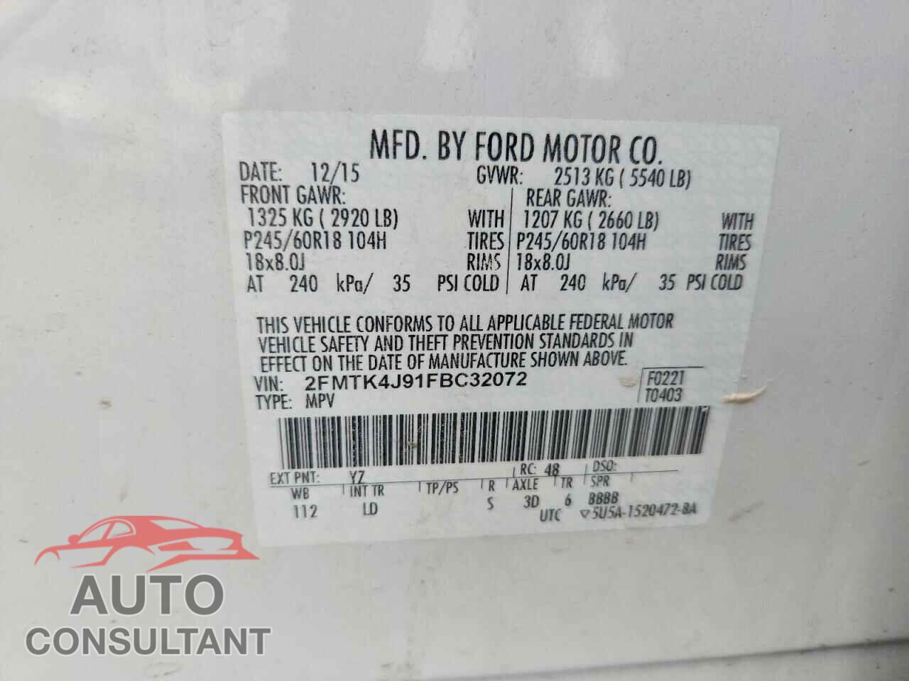 FORD EDGE 2015 - 2FMTK4J91FBC32072