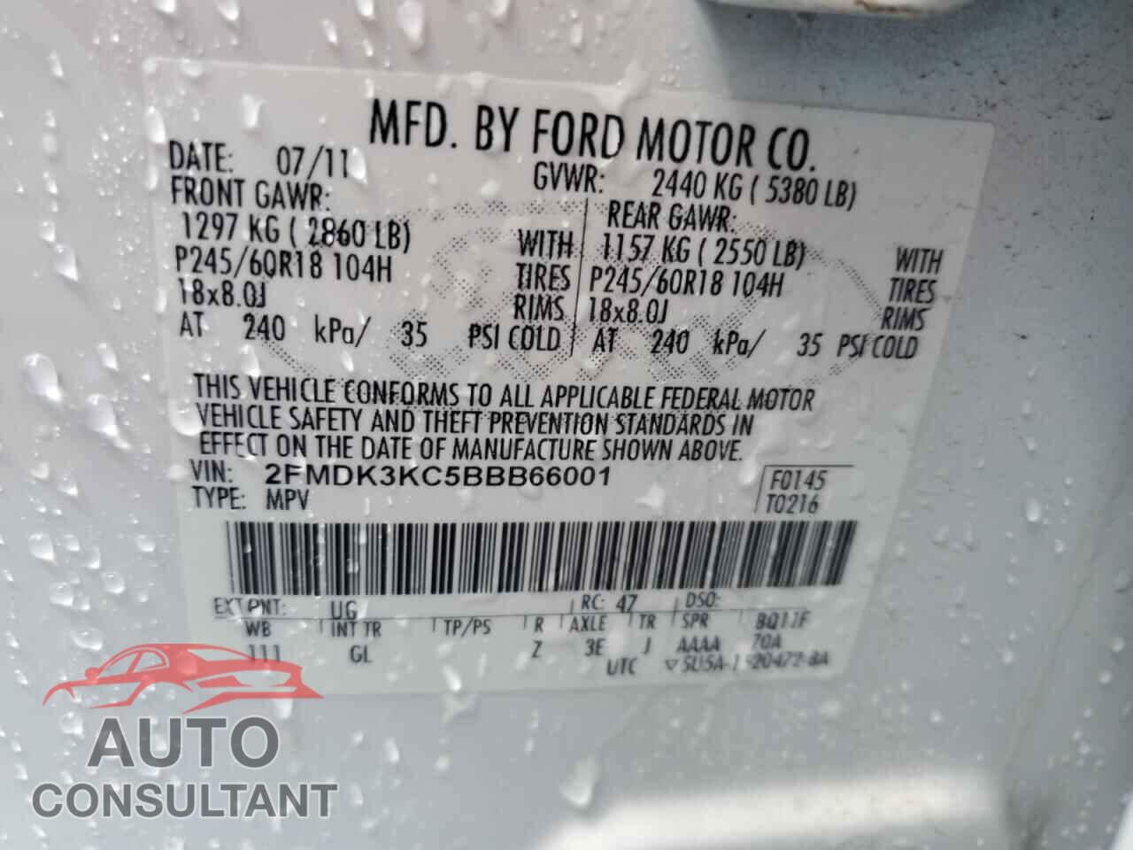 FORD EDGE 2011 - 2FMDK3KC5BBB66001