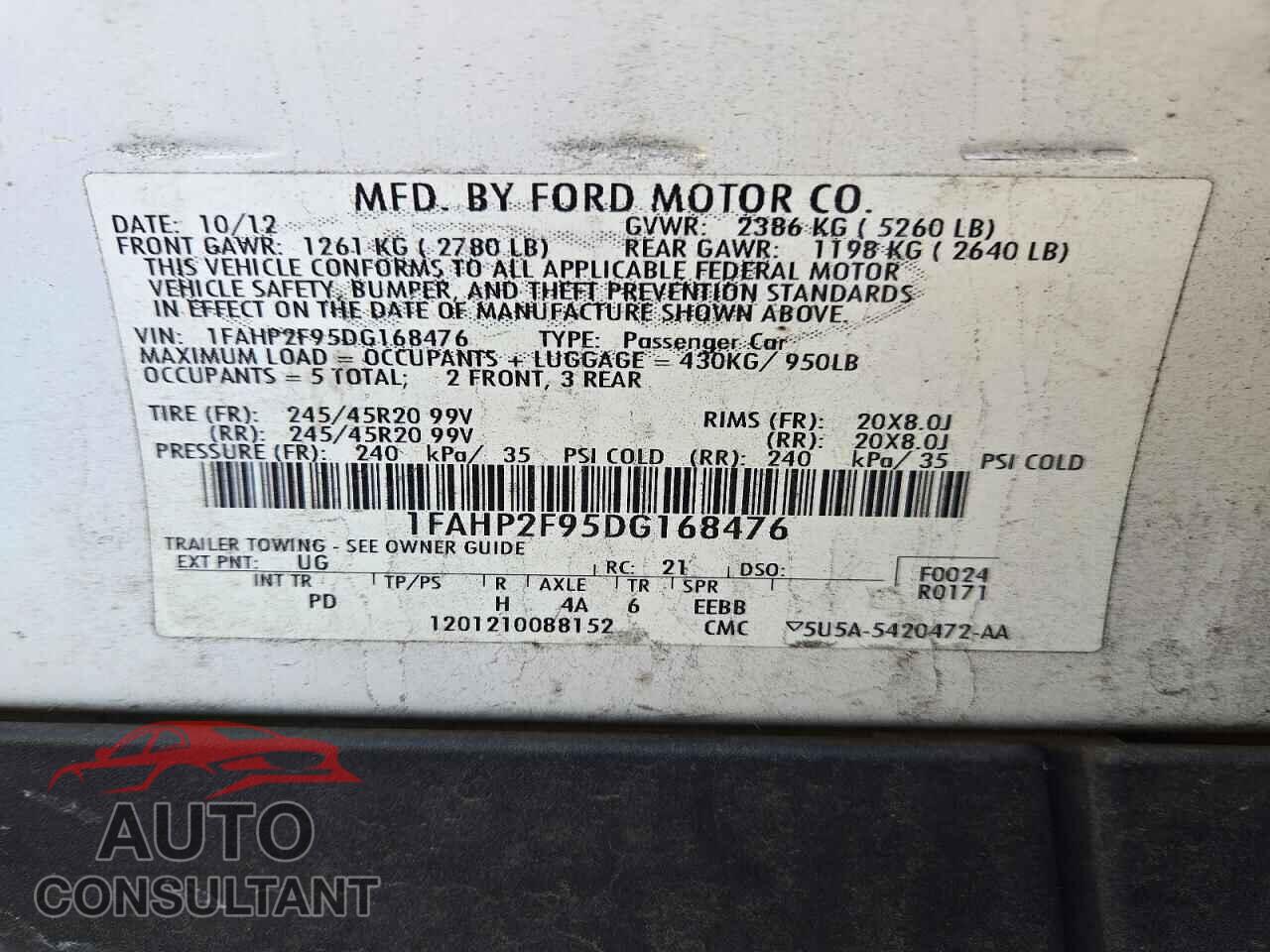 FORD TAURUS 2013 - 1FAHP2F95DG168476