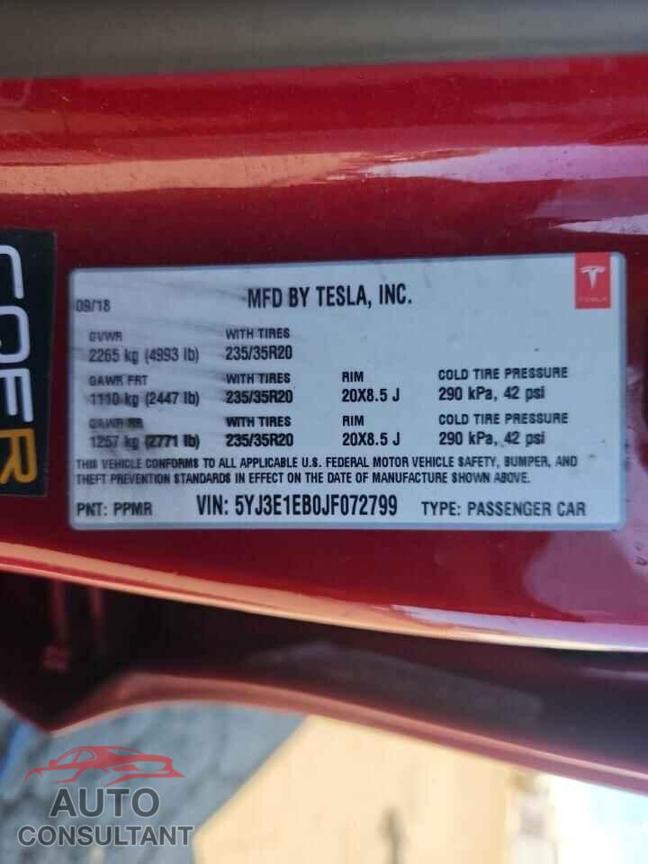 TESLA MODEL 3 2018 - 5YJ3E1EB0JF072799