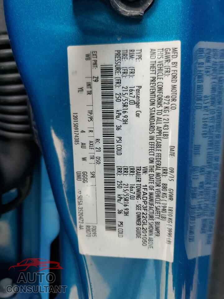 FORD FOCUS 2016 - 1FADP3F22GL201050