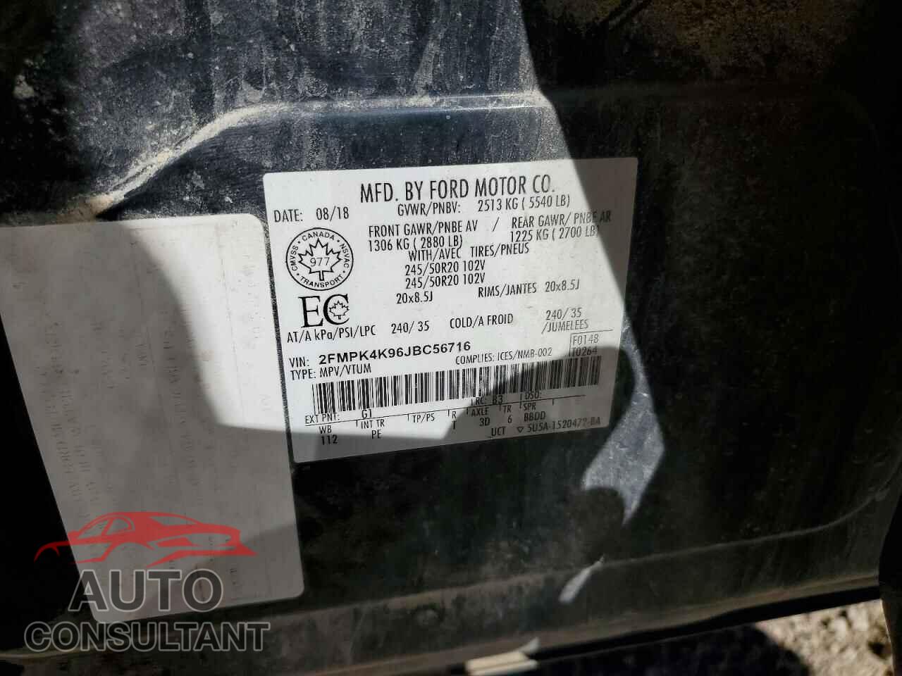 FORD EDGE 2018 - 2FMPK4K96JBC56716
