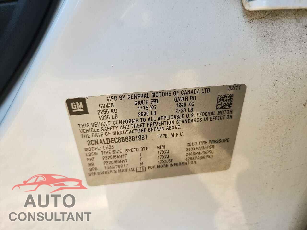 CHEVROLET EQUINOX 2011 - 2CNALDEC8B6381981