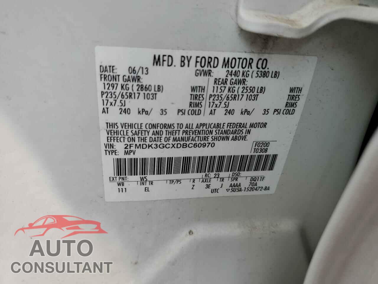 FORD EDGE 2013 - 2FMDK3GCXDBC60970
