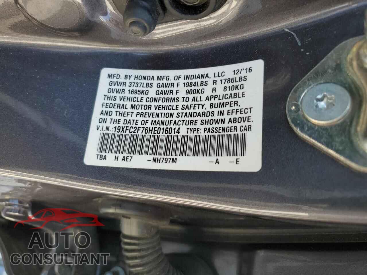 HONDA CIVIC 2017 - 19XFC2F76HE016014