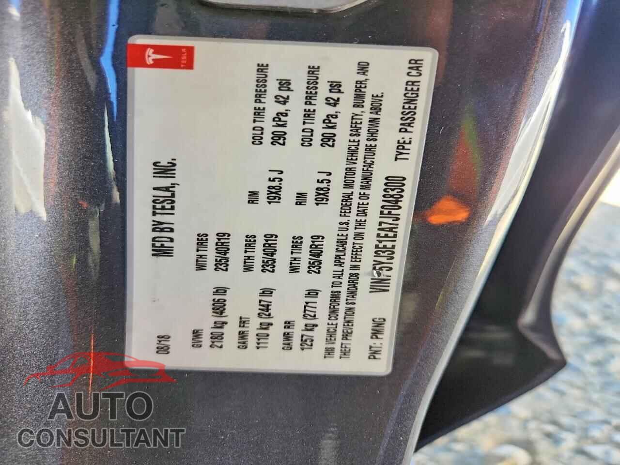 TESLA MODEL 3 2018 - 5YJ3E1EA7JF048300
