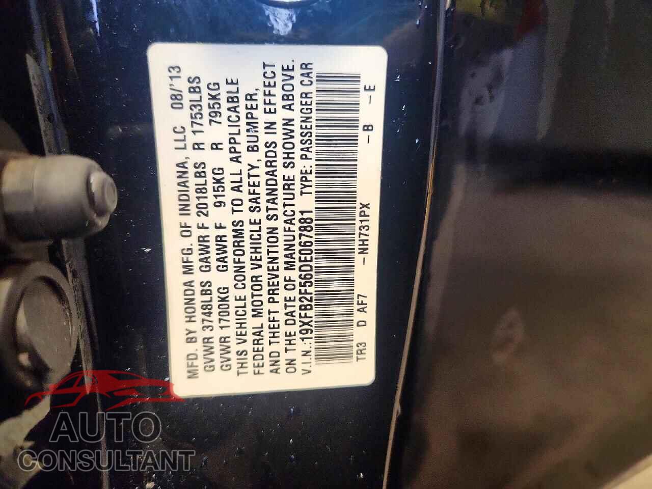 HONDA CIVIC 2013 - 19XFB2F56DE067881