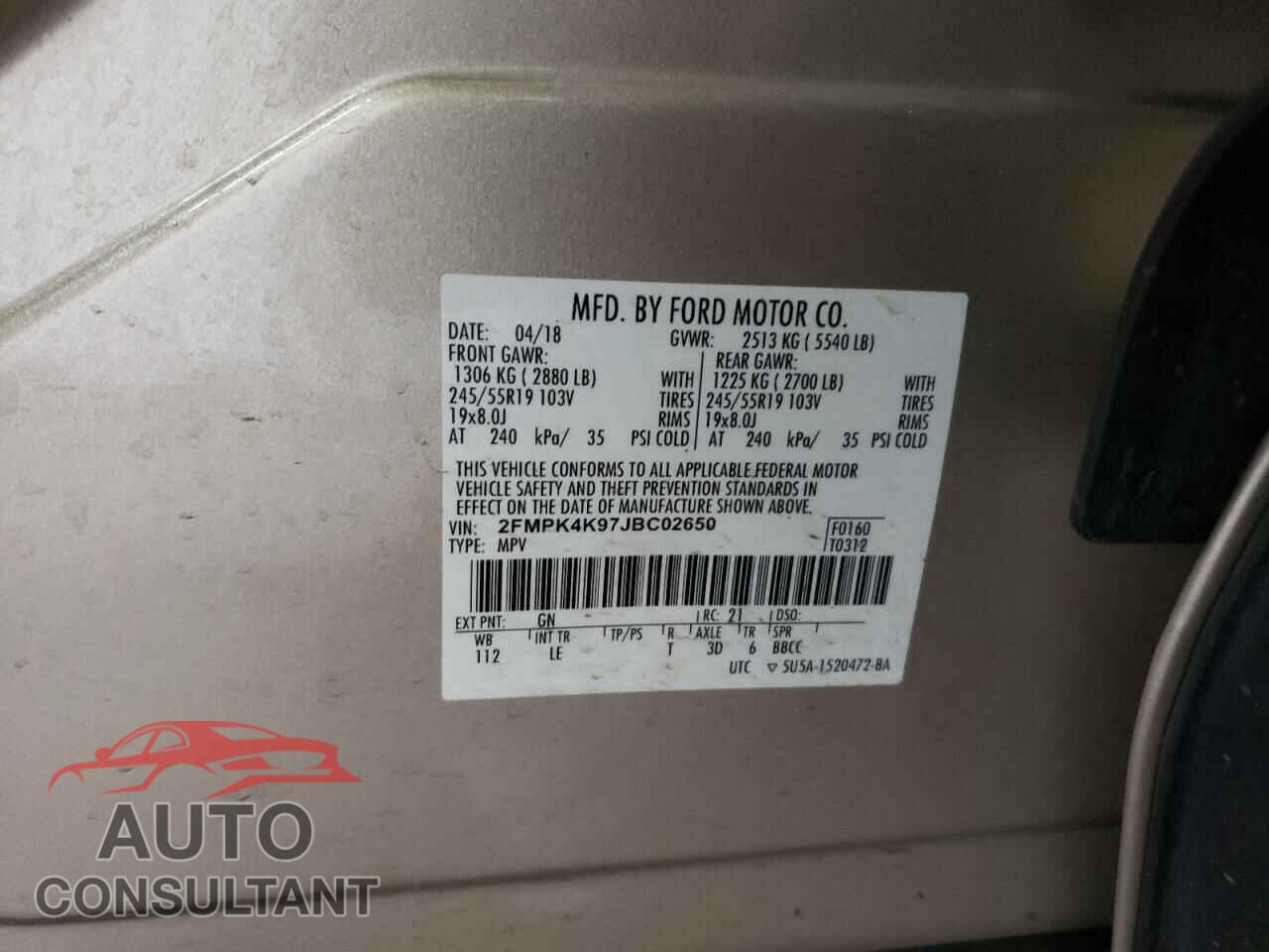 FORD EDGE 2018 - 2FMPK4K97JBC02650