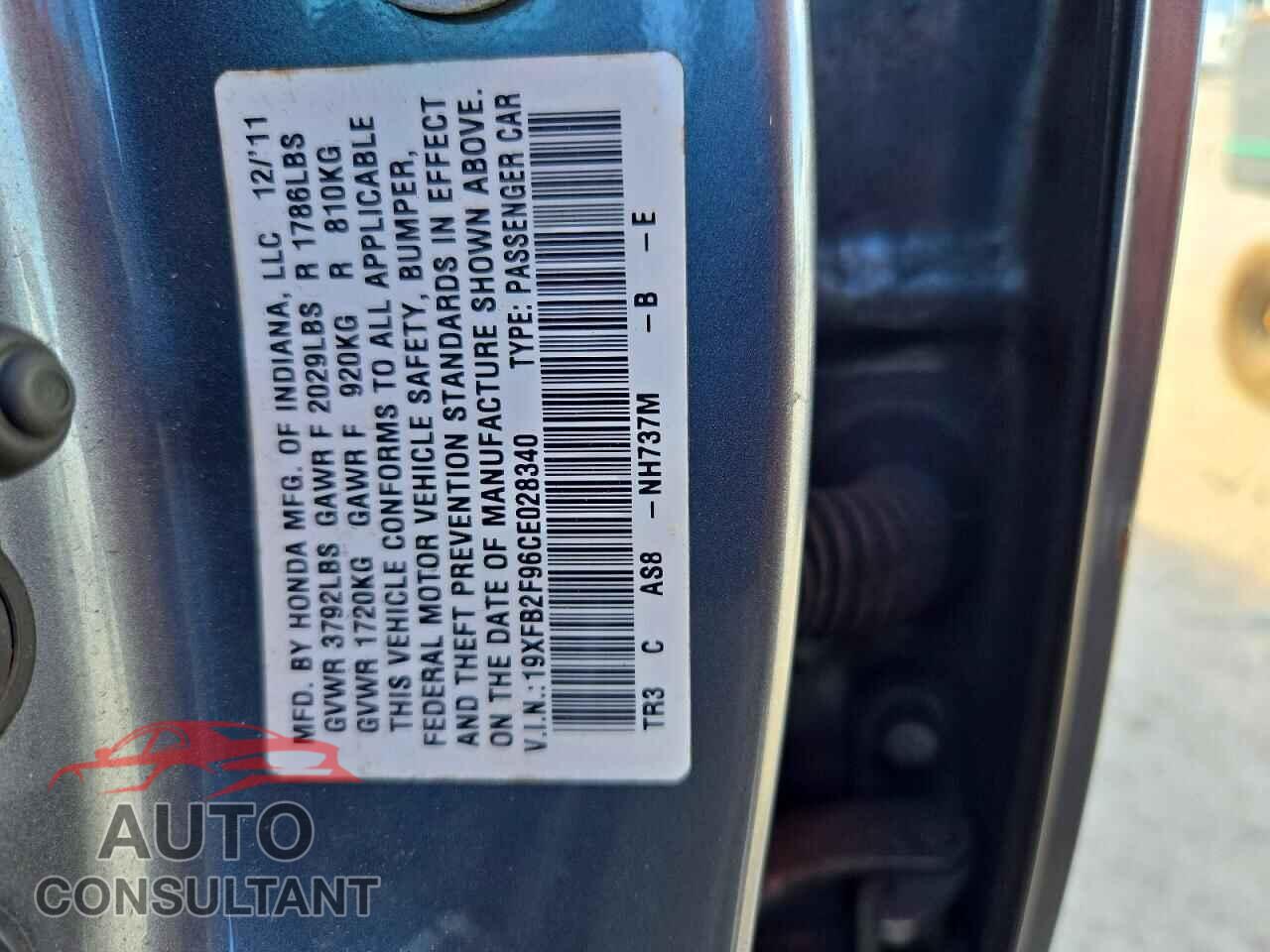 HONDA CIVIC 2012 - 19XFB2F96CE028340