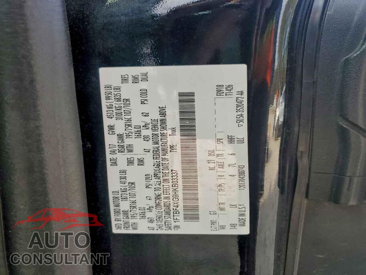 FORD TRANSIT 2017 - 1FTBF4XG9HKB03337