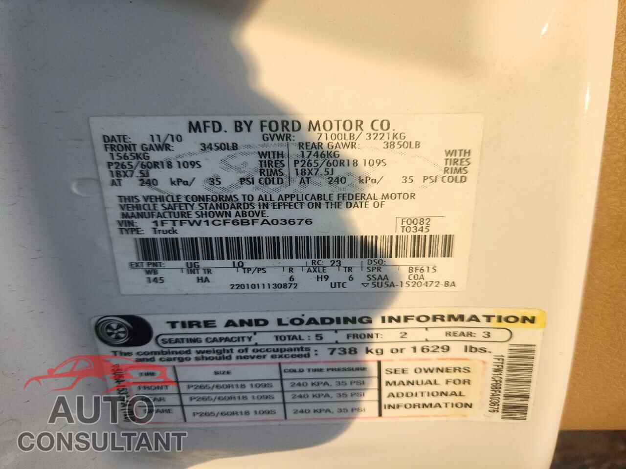 FORD F150 2011 - 1FTFW1CF6BFA03676