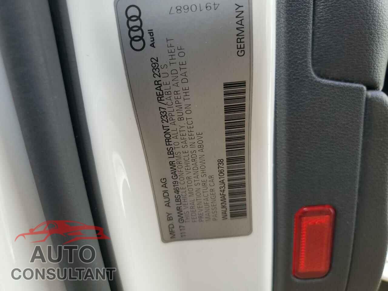 AUDI A4 2018 - WAUKMAF43JA106738