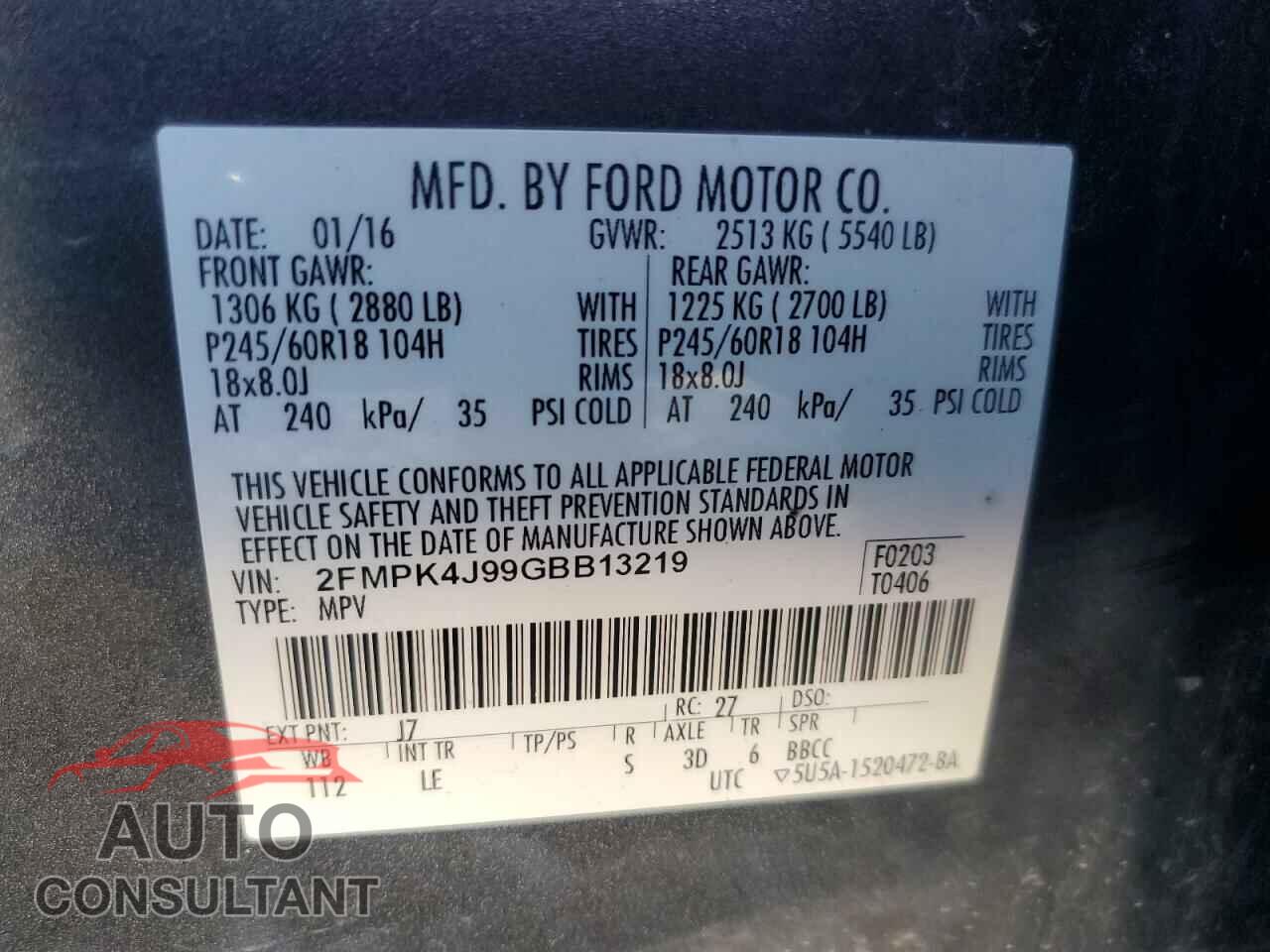 FORD EDGE 2016 - 2FMPK4J99GBB13219