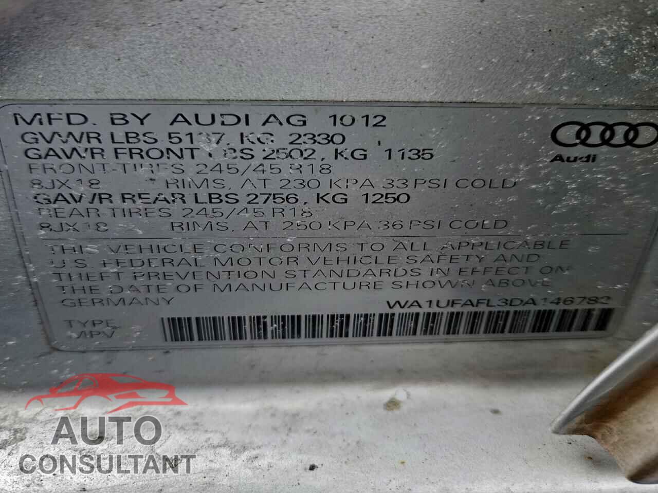 AUDI A4 2013 - WA1UFAFL3DA146782
