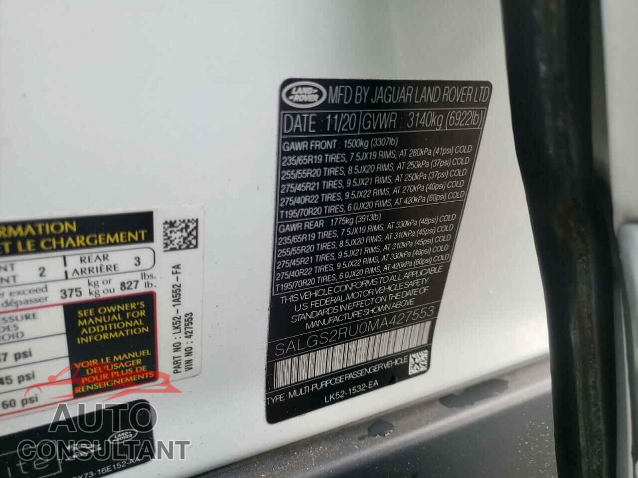 LAND ROVER RANGEROVER 2021 - SALGS2RU0MA427553