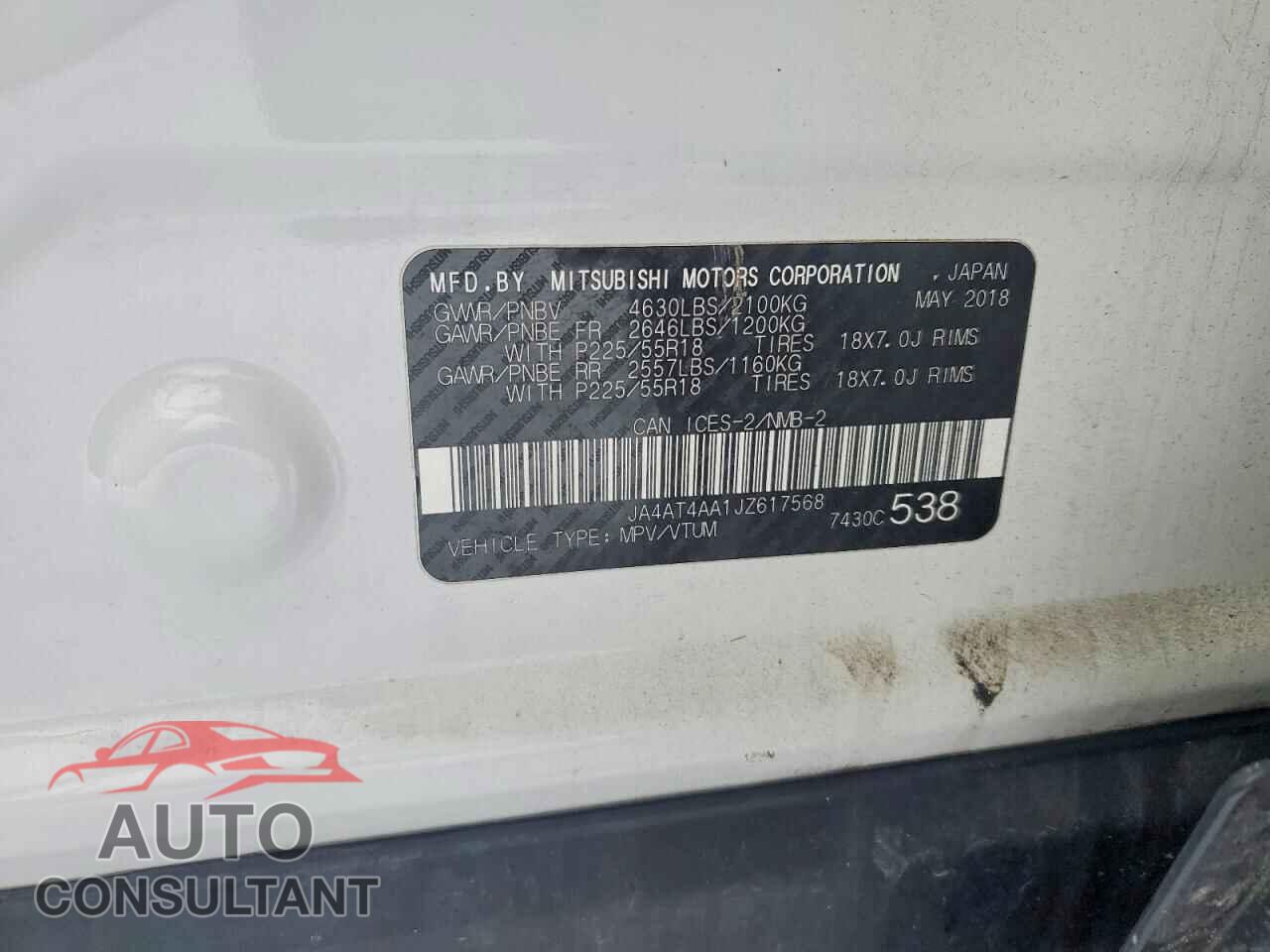 MITSUBISHI ECLIPSE 2018 - JA4AT4AA1JZ617568