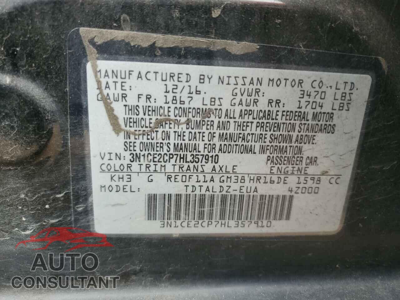 NISSAN VERSA 2017 - 3N1CE2CP7HL357910