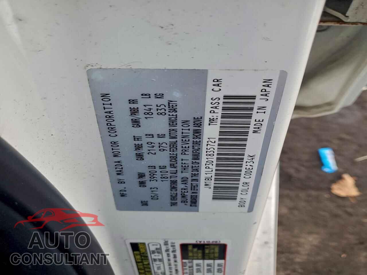 MAZDA 3 2013 - JM1BL1LP3D1835721