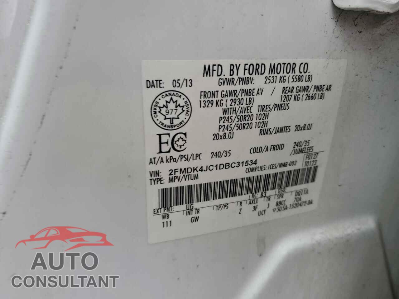 FORD EDGE 2013 - 2FMDK4JC1DBC31534