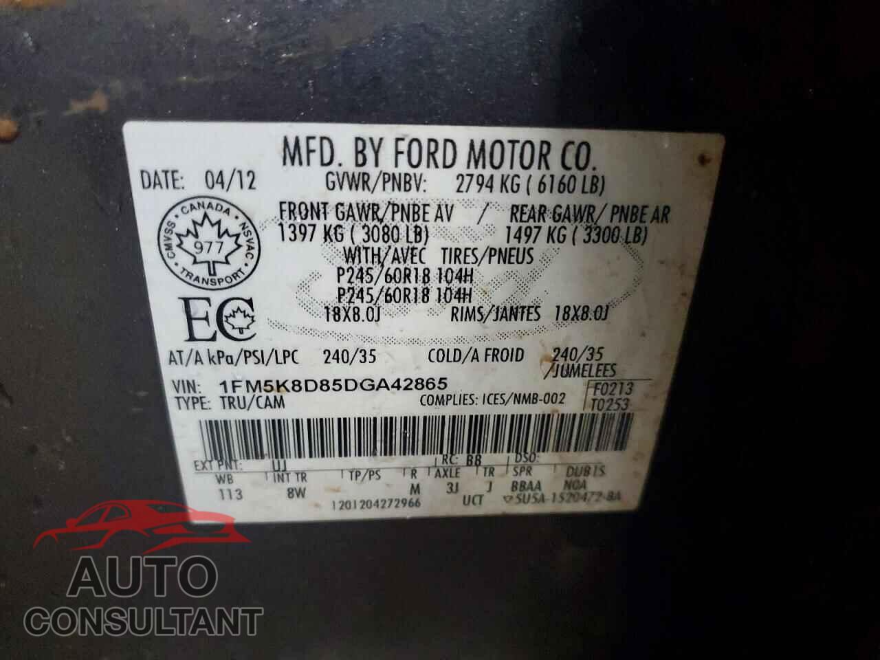 FORD EXPLORER 2013 - 1FM5K8D85DGA42865