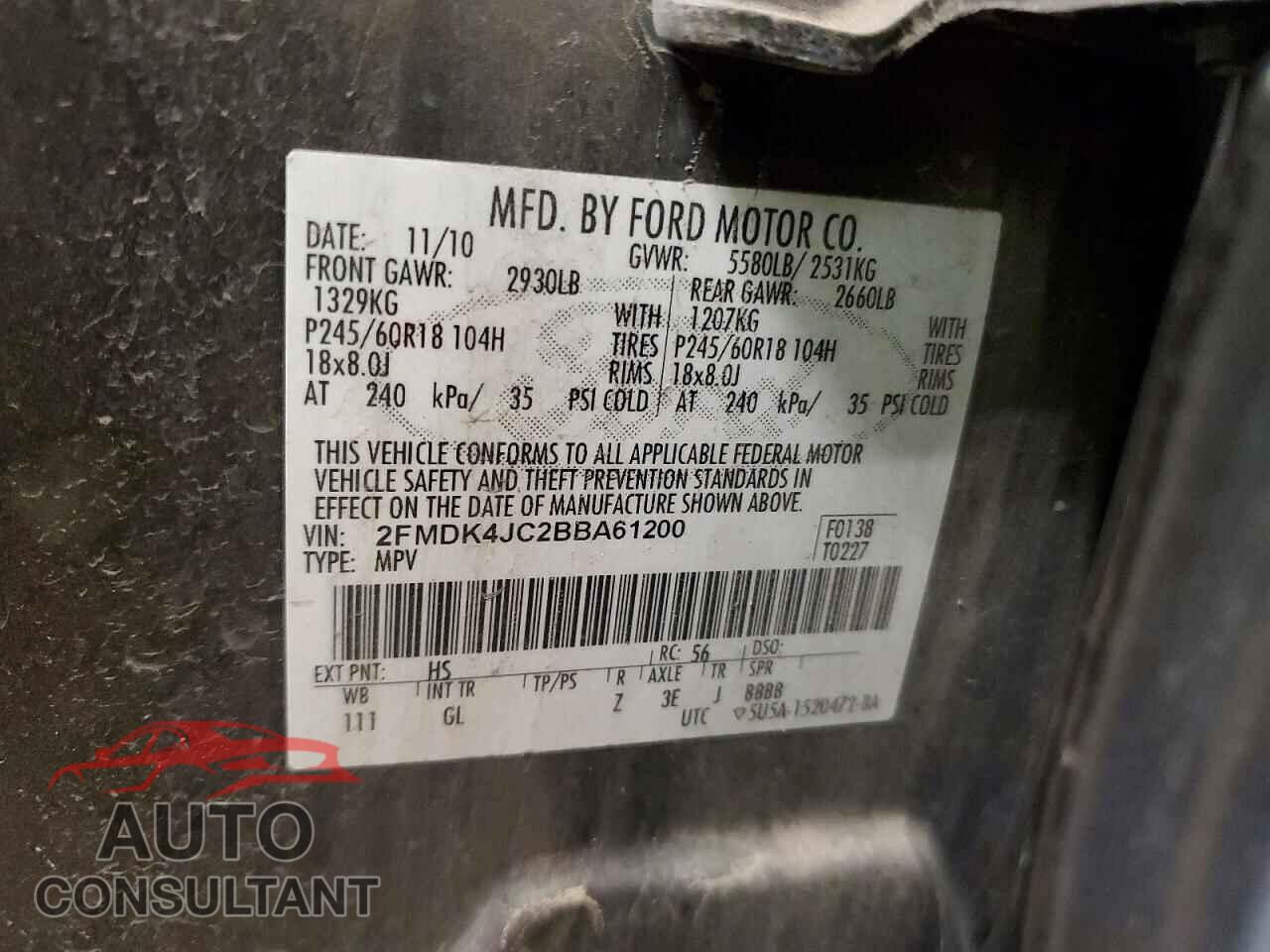 FORD EDGE 2011 - 2FMDK4JC2BBA61200
