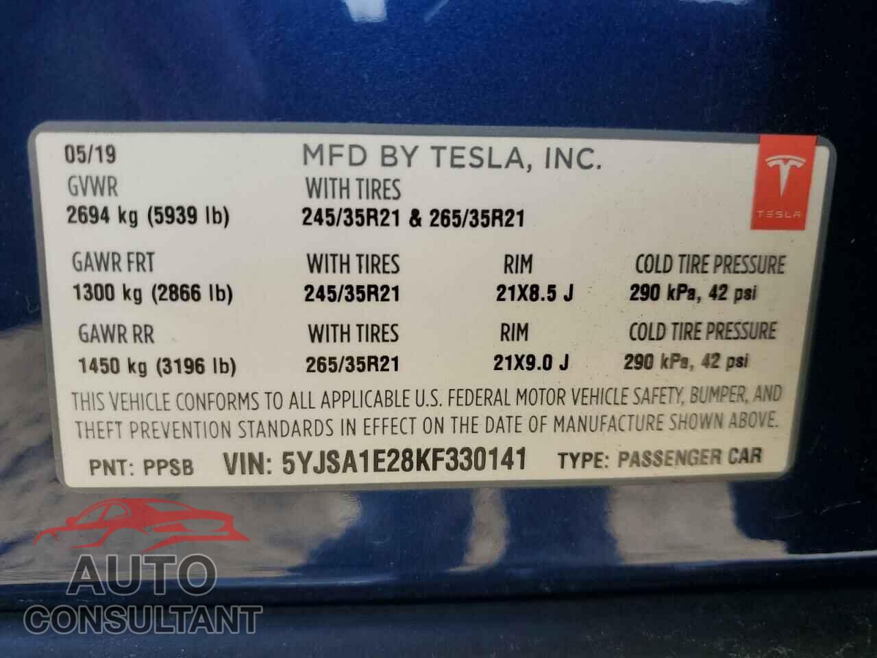 TESLA MODEL S 2019 - 5YJSA1E28KF330141