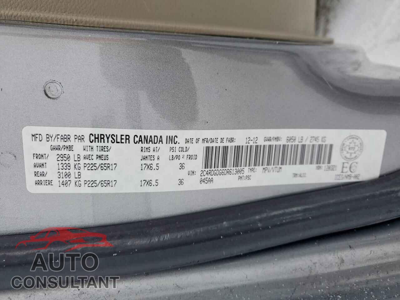 DODGE CARAVAN 2013 - 2C4RDGDG6DR613005