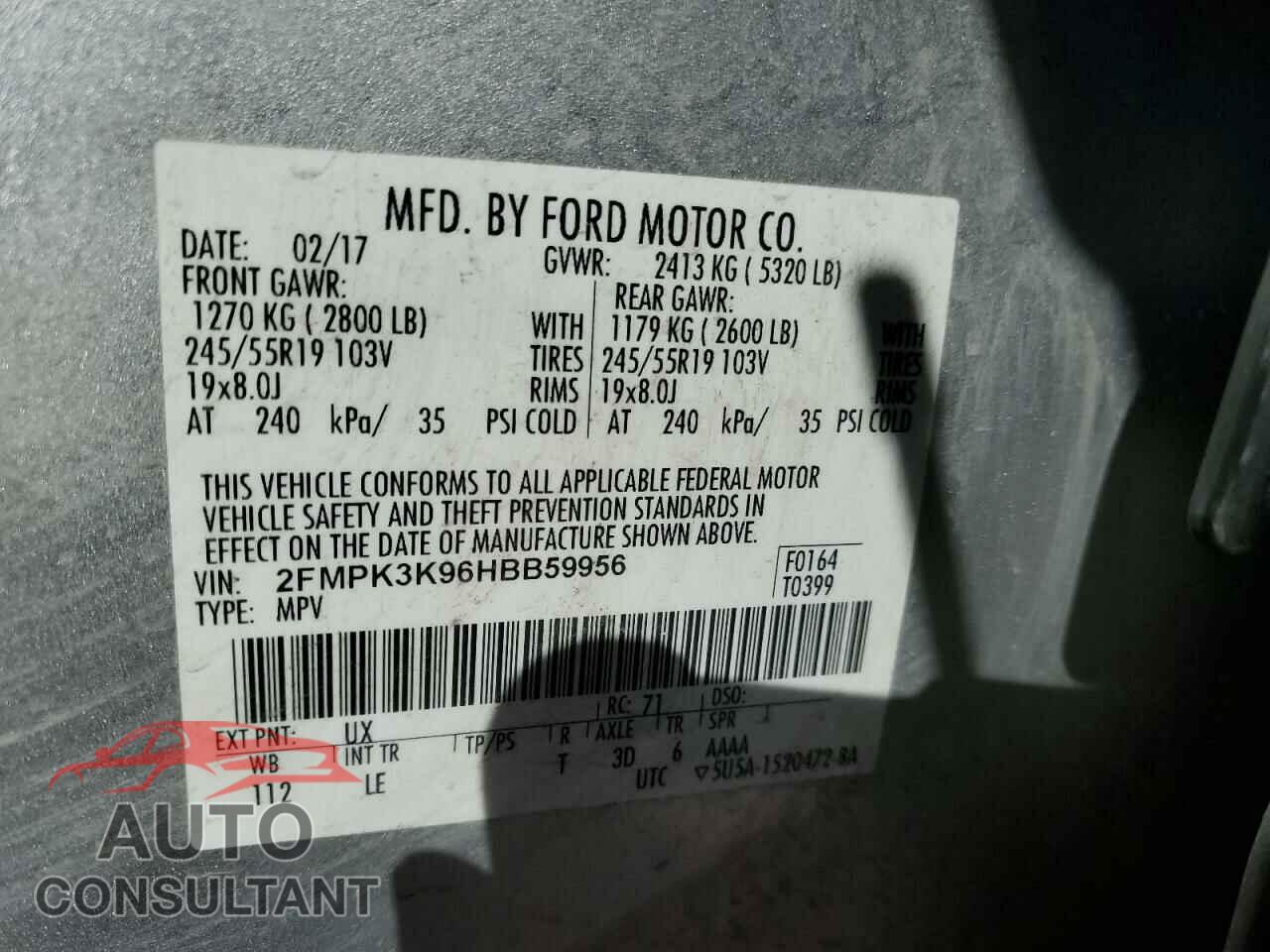 FORD EDGE 2017 - 2FMPK3K96HBB59956