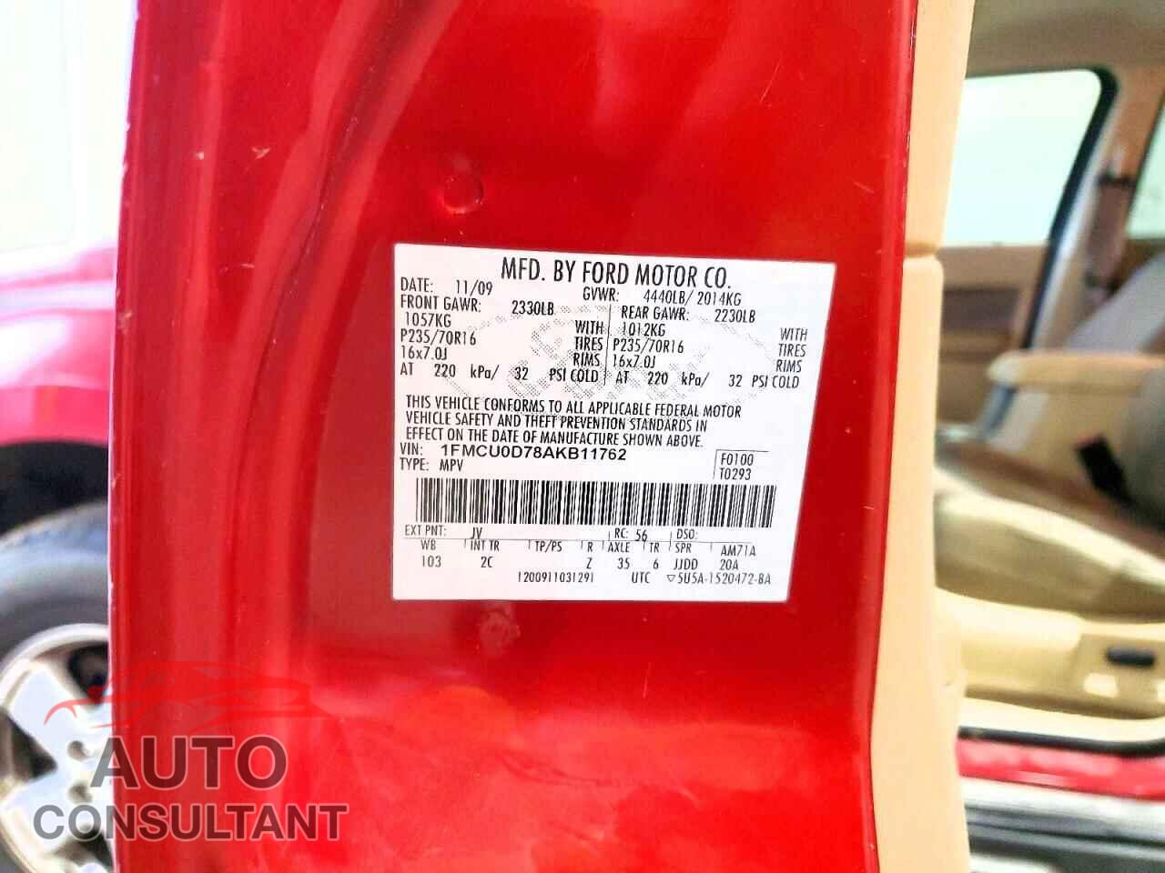 FORD ESCAPE 2010 - 1FMCU0D78AKB11762