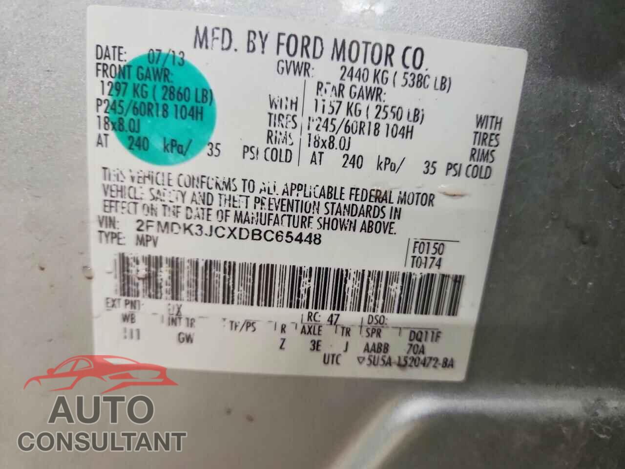 FORD EDGE 2013 - 2FMDK3JCXDBC65448