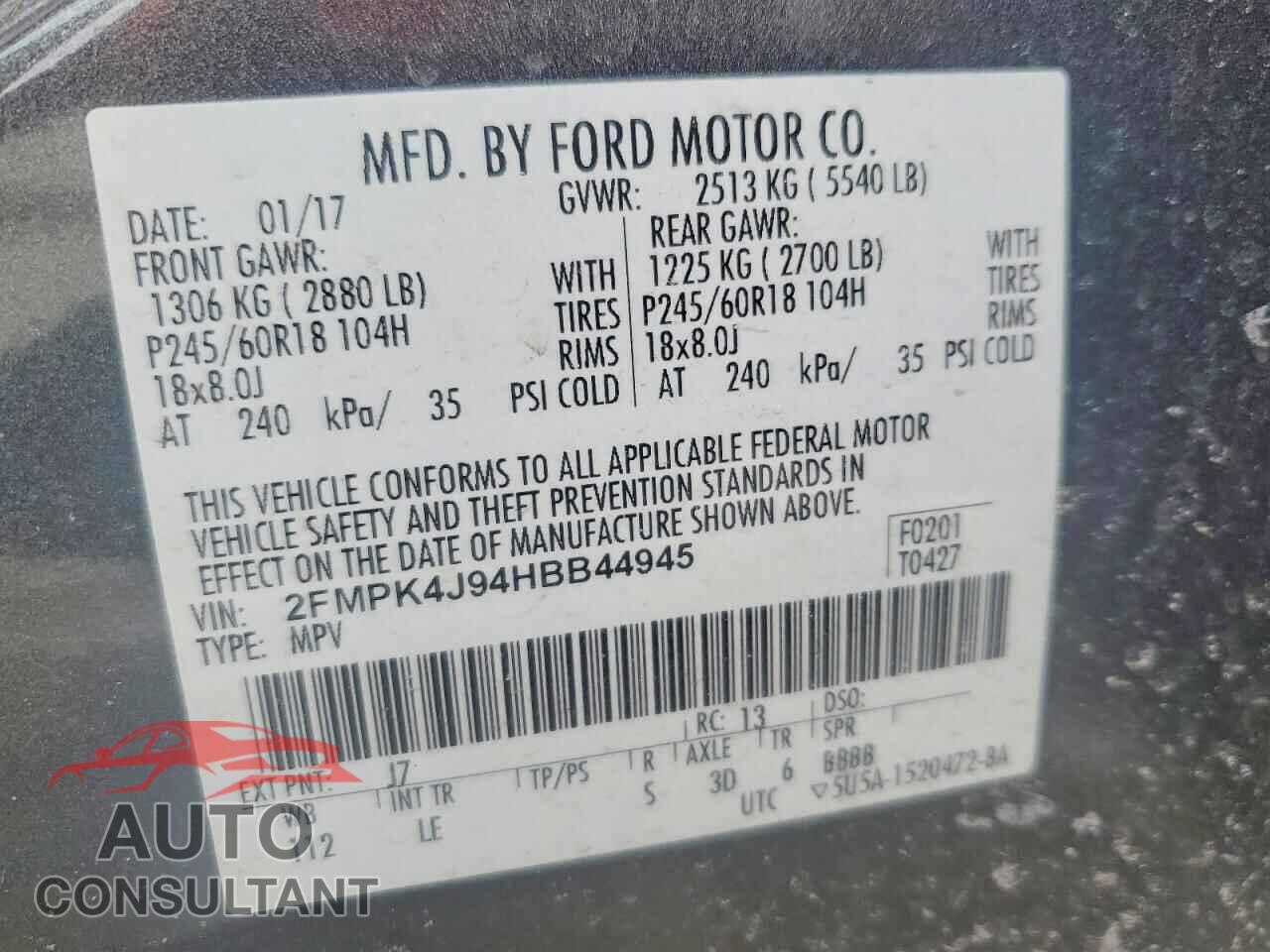FORD EDGE 2017 - 2FMPK4J94HBB44945