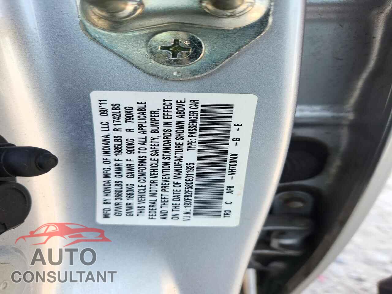 HONDA CIVIC 2012 - 19XFB2F58CE011925