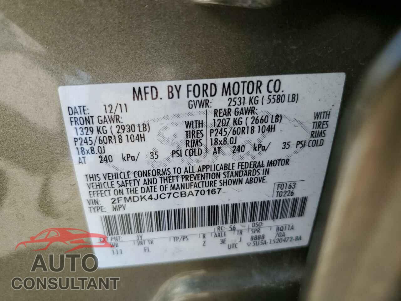 FORD EDGE 2012 - 2FMDK4JC7CBA70167