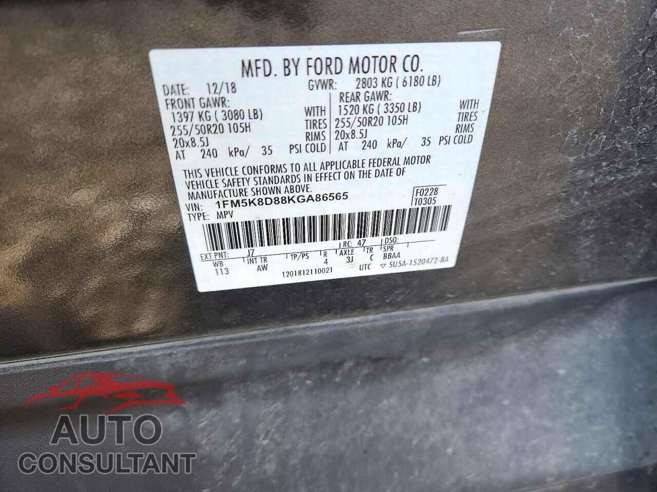 FORD EXPLORER 2019 - 1FM5K8D88KGA86565
