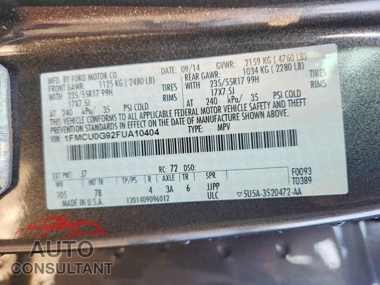 FORD ESCAPE 2015 - 1FMCU0G92FUA10404