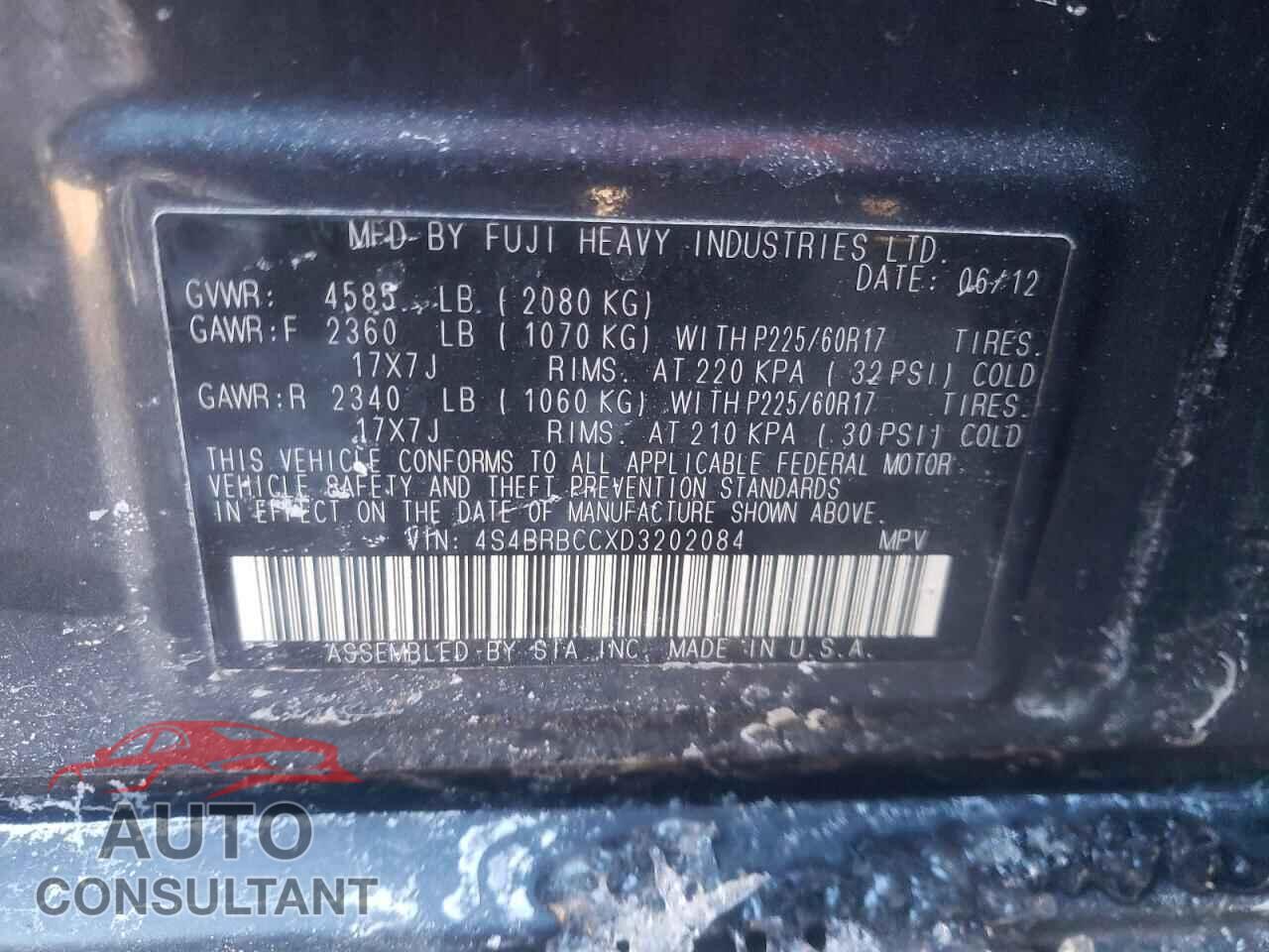 SUBARU OUTBACK 2013 - 4S4BRBCCXD3202084