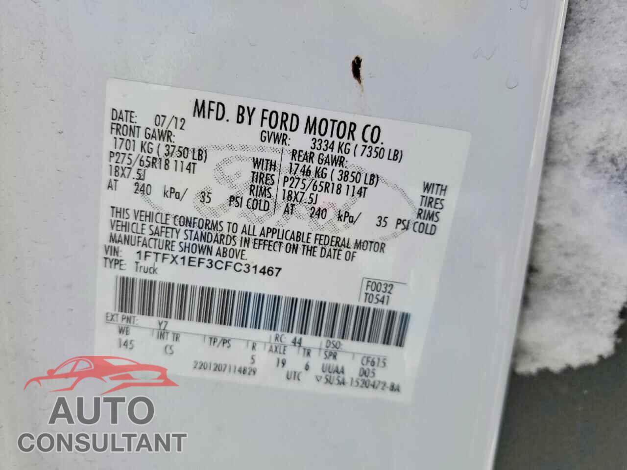 FORD F-150 2012 - 1FTFX1EF3CFC31467