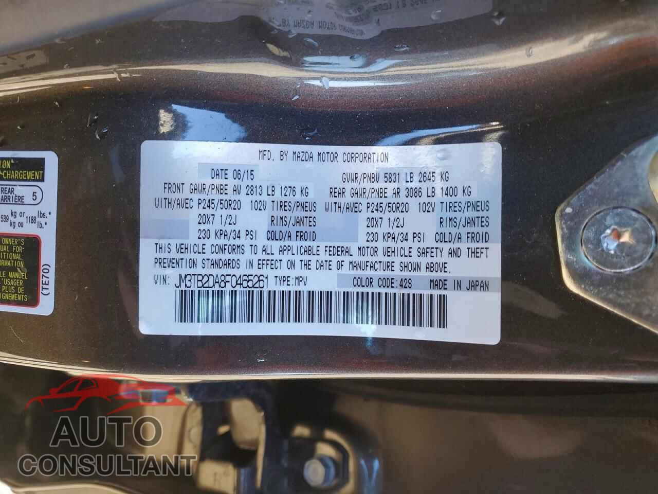 MAZDA CX-9 2015 - JM3TB2DA8F0465261