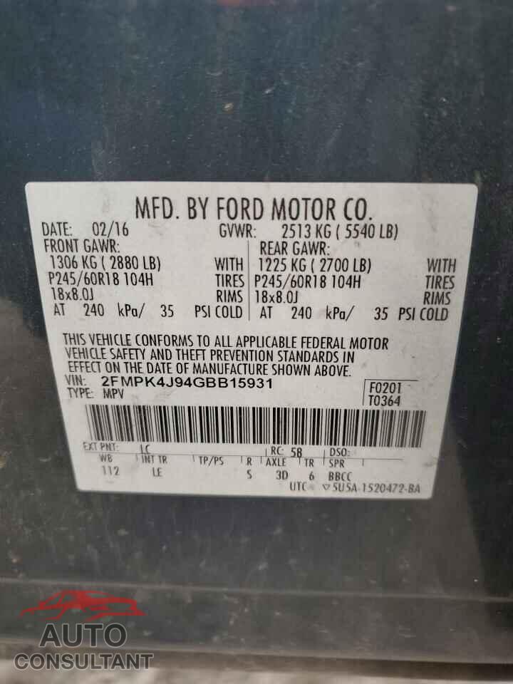 FORD EDGE 2016 - 2FMPK4J94GBB15931