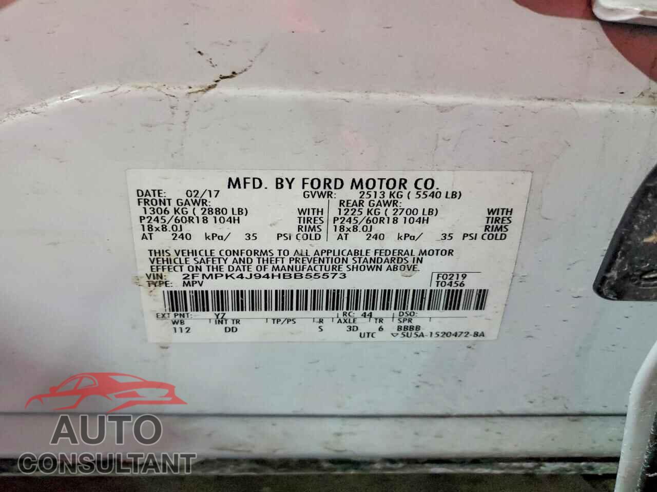 FORD EDGE 2017 - 2FMPK4J94HBB55573