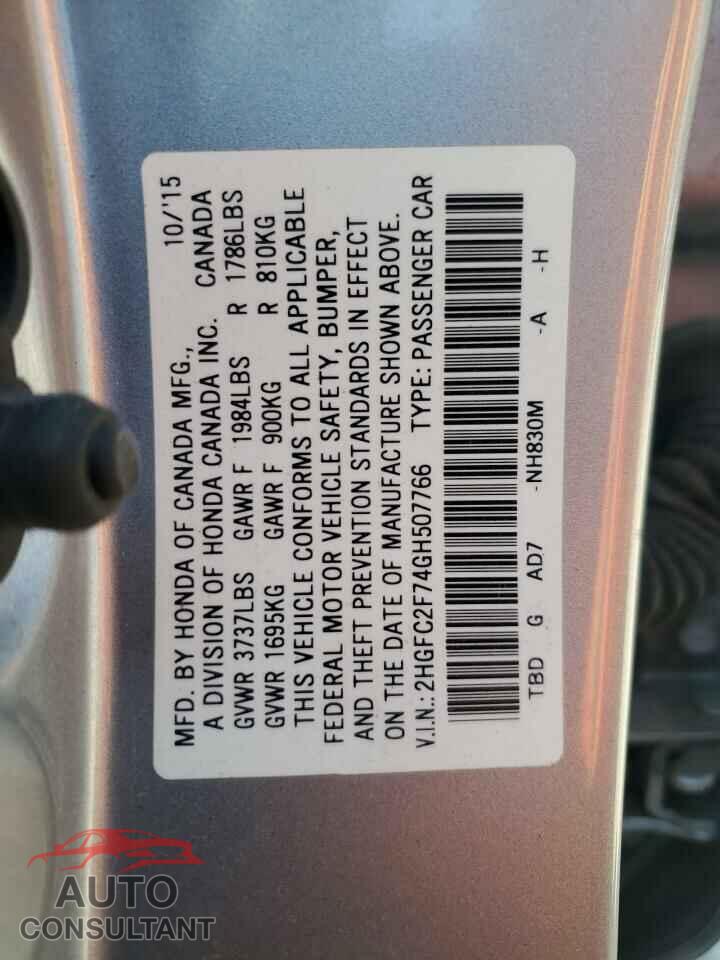 HONDA CIVIC 2016 - 2HGFC2F74GH507766