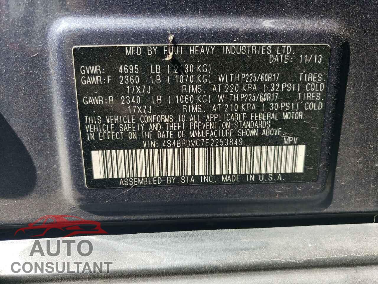 SUBARU OUTBACK 2014 - 4S4BRDMC7E2253849