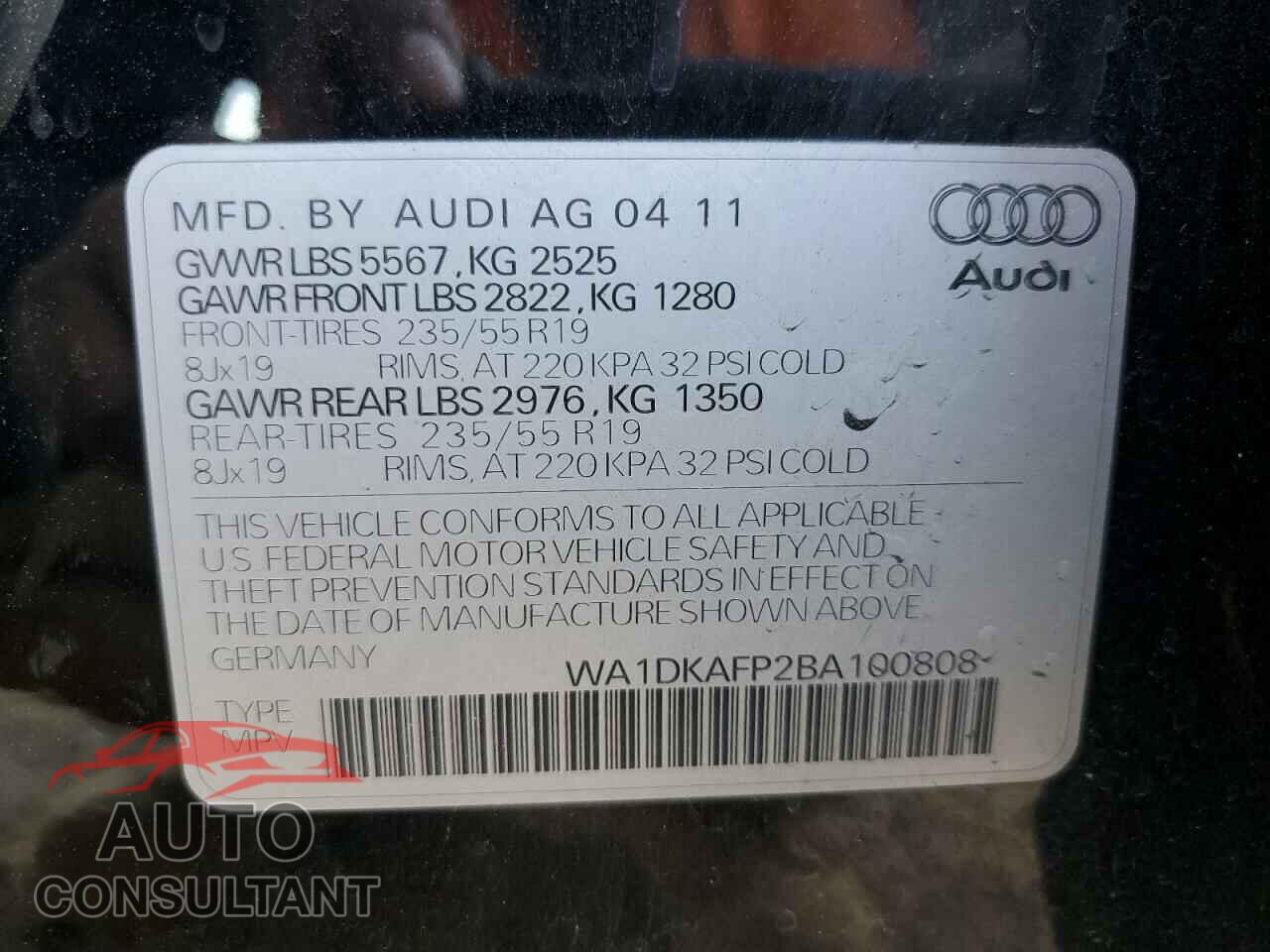 AUDI Q5 2011 - WA1DKAFP2BA100808